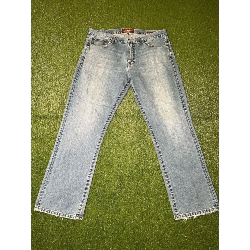 Lucky Brand Y2K Bootcut Light Blue Denim Jeans Men Regular Fit Logo Accents